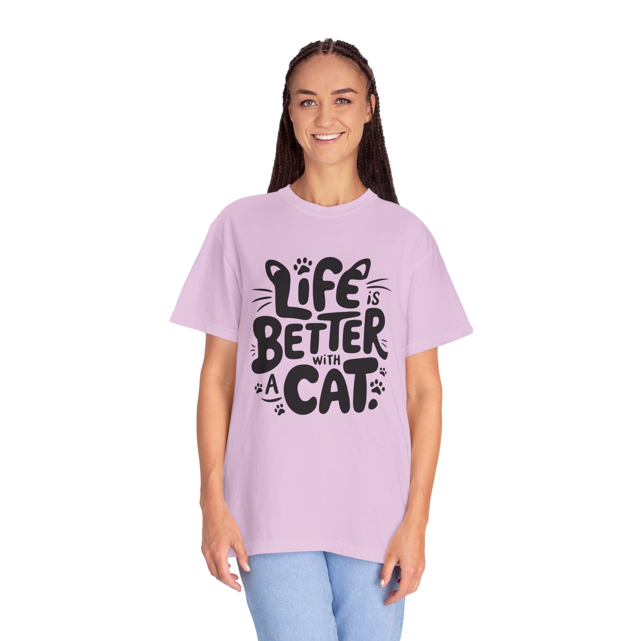 Life is Better with a Cat Unisex Tee, Cat Lover Gift, Animal T-Shirt, Cute Cat Shirt, Casual Wear for Cat Moms, Fun Pet Apparel. - Image 3