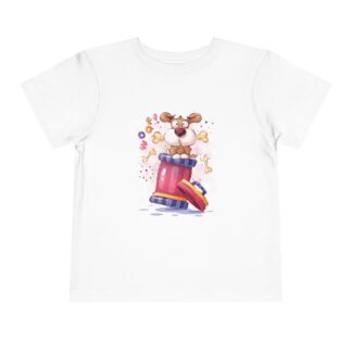 Playful Puppy Pop-Out Drum Toddler T-Shirt – Cute Dog Cartoon Graphic Tee for Kids, Boys & Girls.