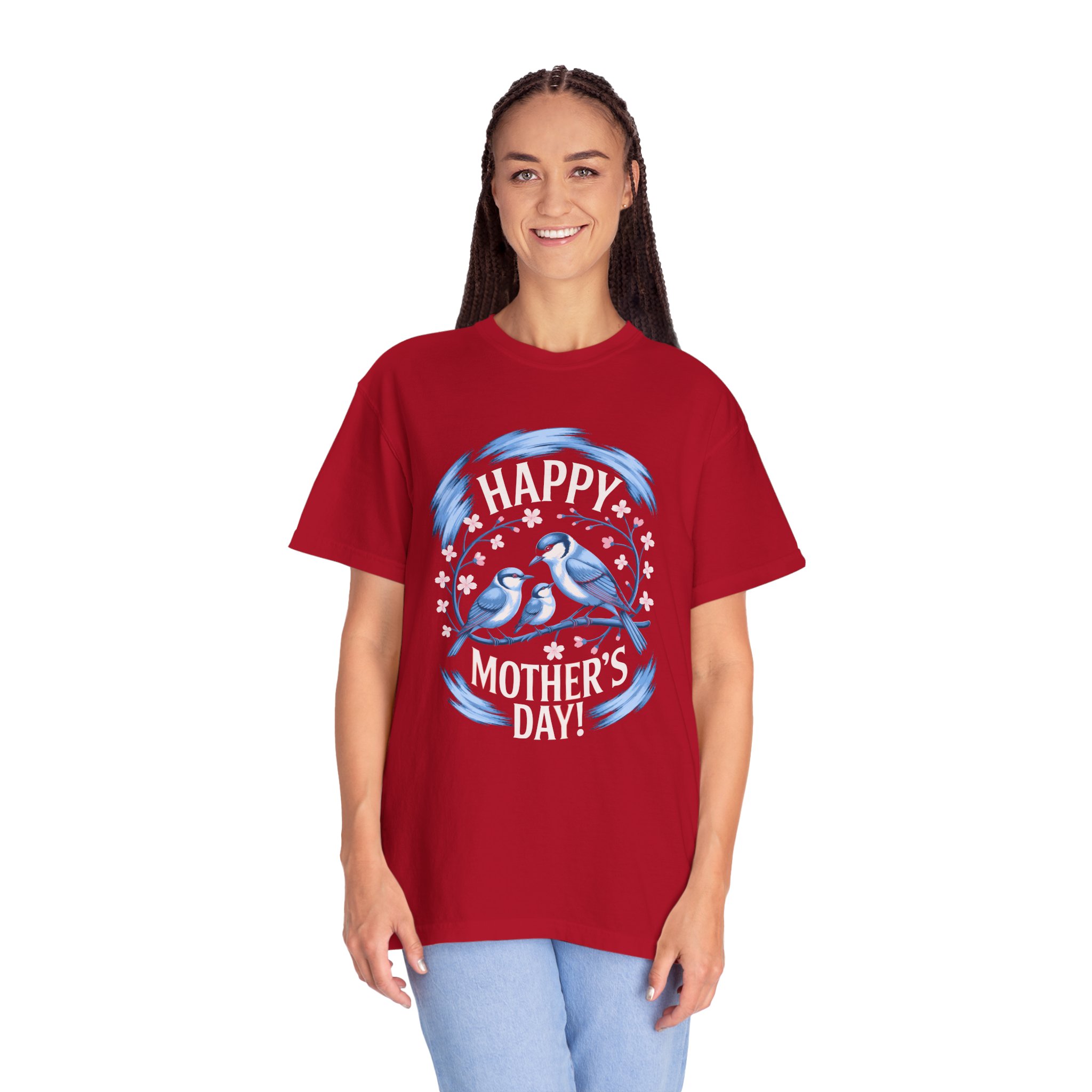Happy Mother's Day Unisex T-Shirt, Garment-Dyed Tee, Gift for Mom, Spring Fashion, Bird Design Shirt, Casual Wear, Unique Gift Idea. - Image 3