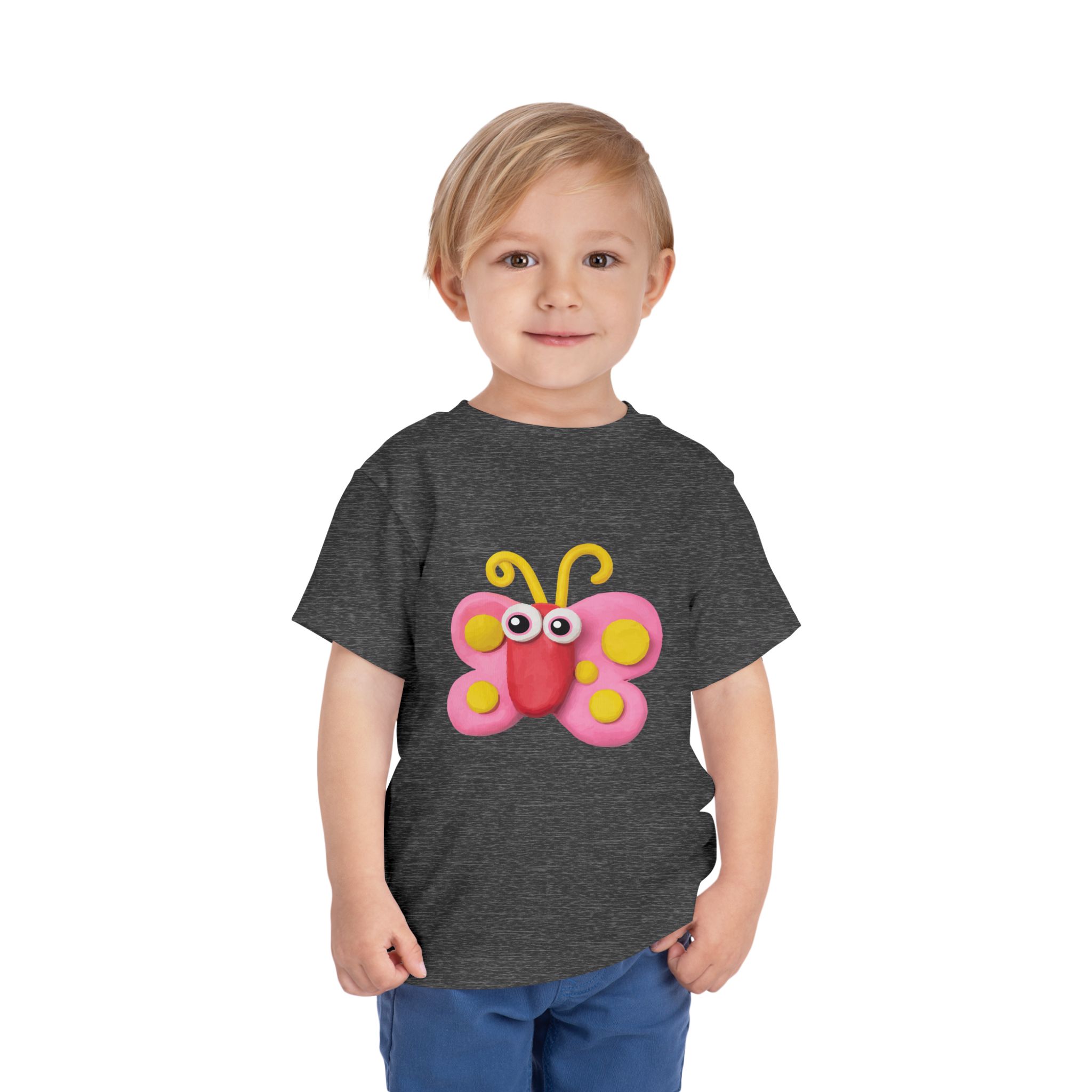 Cute Pink Clay Butterfly Toddler T-Shirt – Adorable Butterfly Graphic Tee for Kids, Boys & Girls. - Image 23