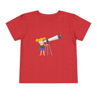 Cute Girl With Telescope Toddler T-Shirt – Kids Astronomy Graphic Tee for Boys & Girls.