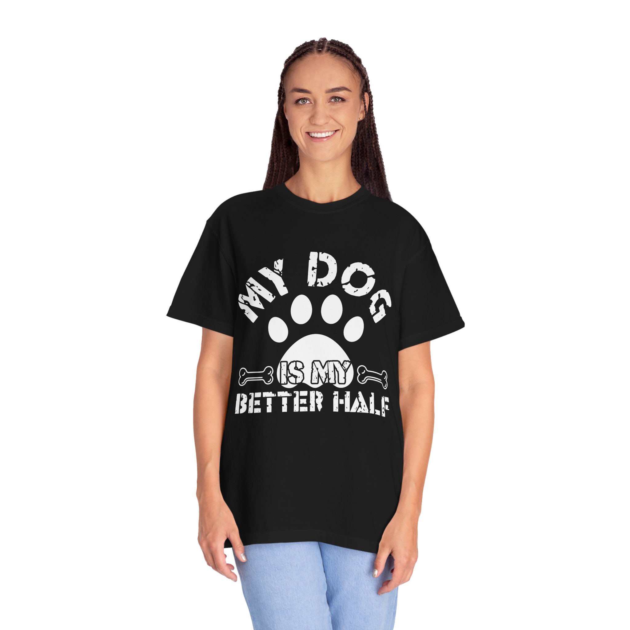 Dog Lover T-Shirt — "My Dog Is My Better Half" Paw Print Tee. - Image 35