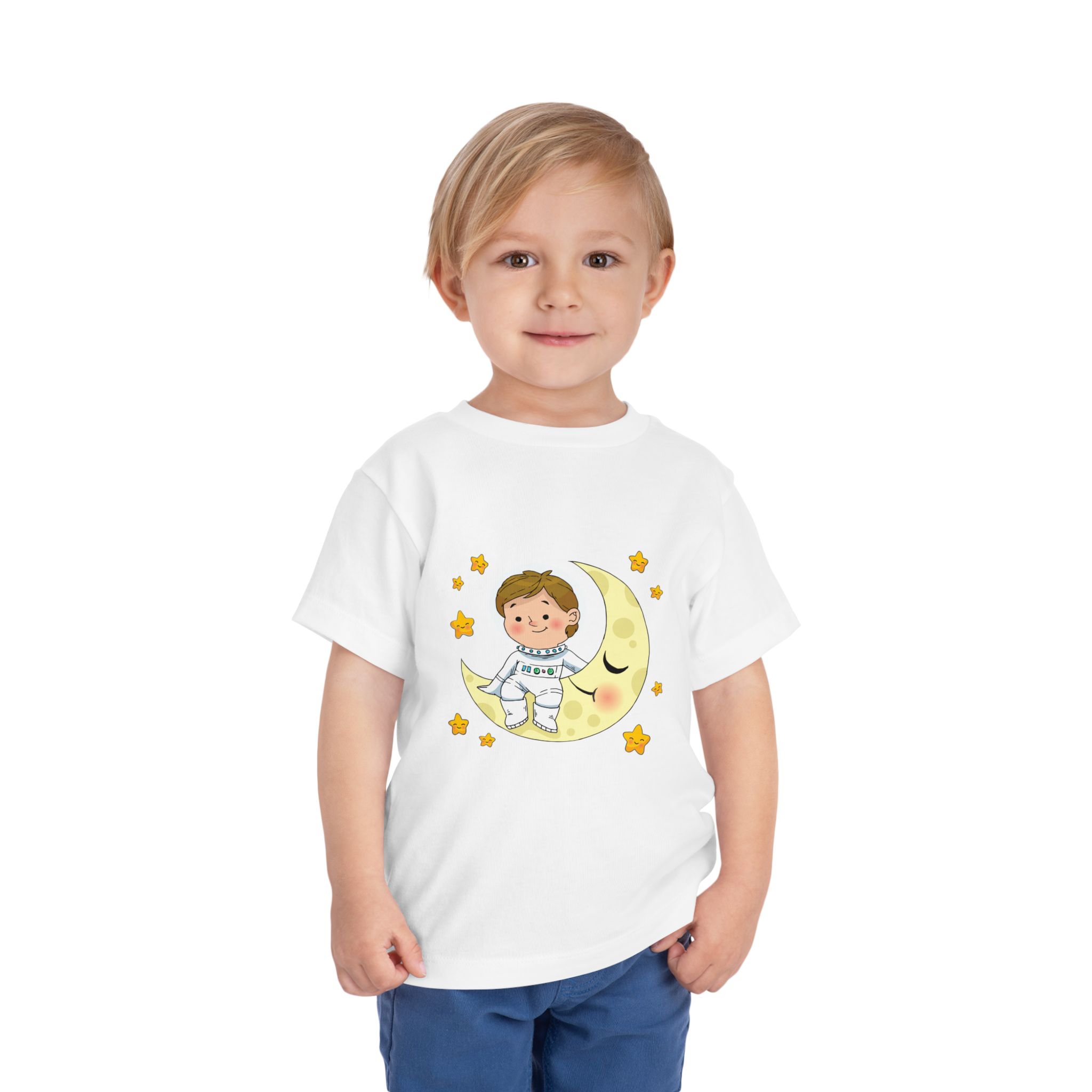 Cute Astronaut on Crescent Moon Toddler T-Shirt – Fun Space Adventure Graphic Tee for Kids, Boys & Girls. - Image 7