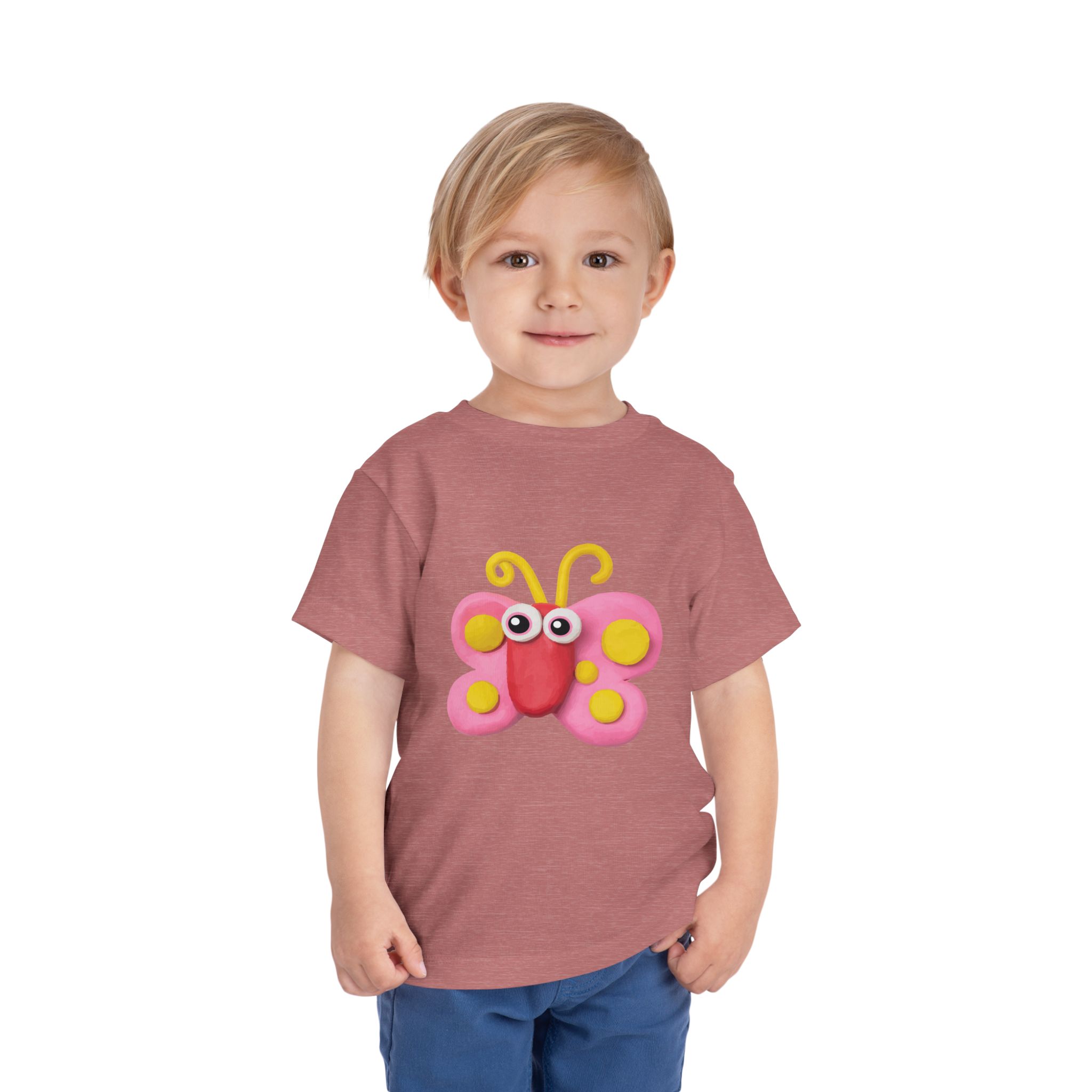 Cute Pink Clay Butterfly Toddler T-Shirt – Adorable Butterfly Graphic Tee for Kids, Boys & Girls. - Image 11