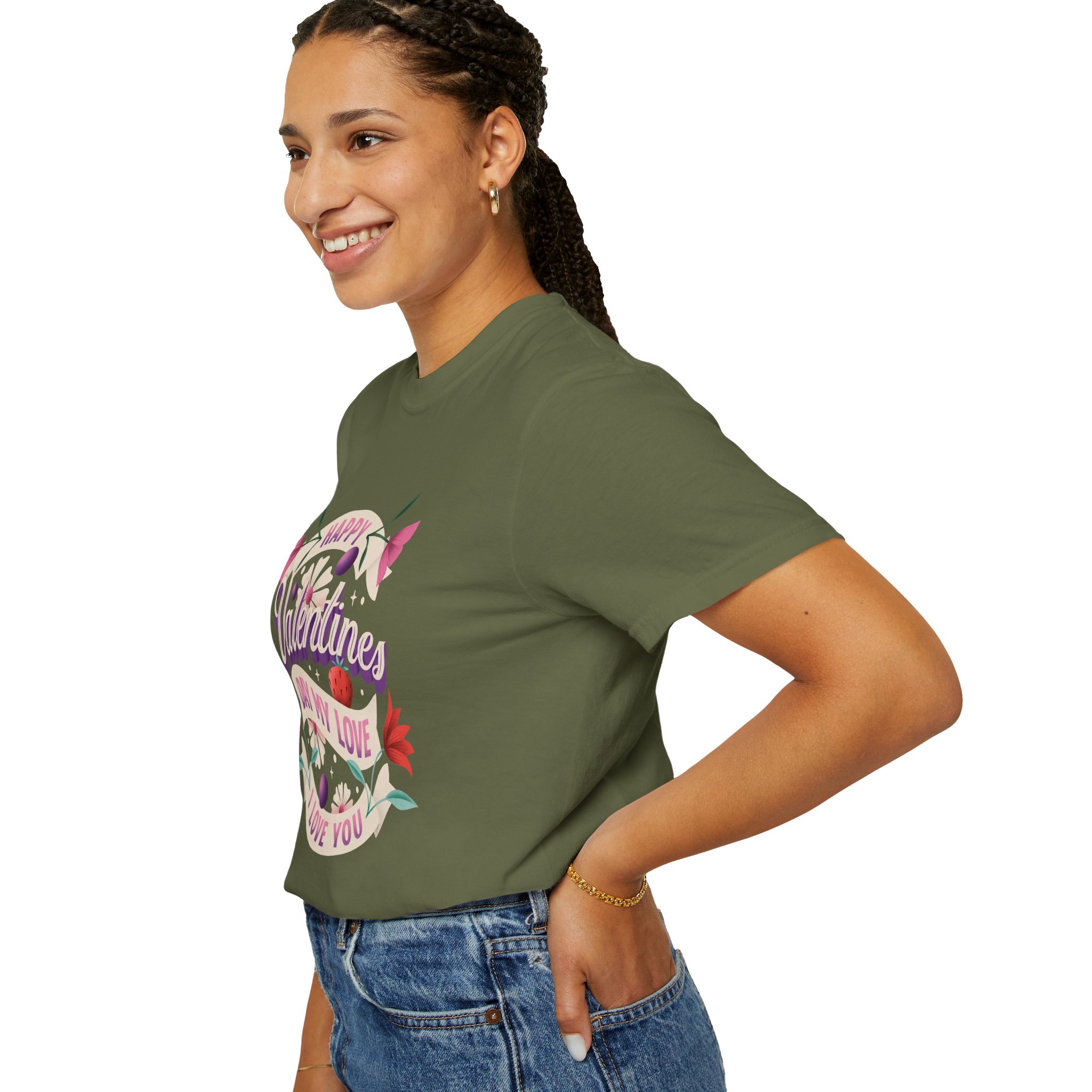 Valentine's Day Unisex T-Shirt, Cute Love Shirt, Garment Dyed Tee, Valentine's Gift, Couple's Apparel, Floral Design - Image 13