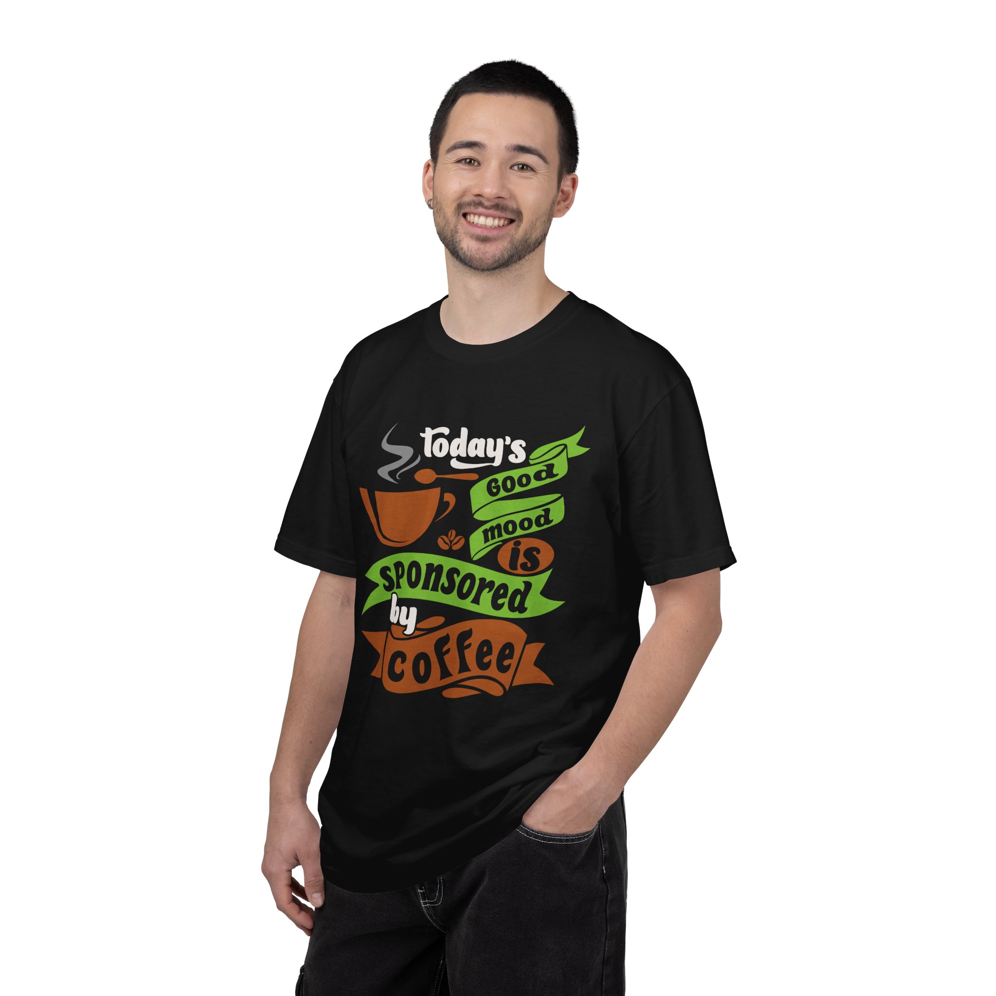 b2 - 1.12 - Today’s Good Mood Sponsored by Coffee T-Shirt – Positive Coffee Lover Graphic Tee for Happy Vibes & Daily Energy. - Image 2