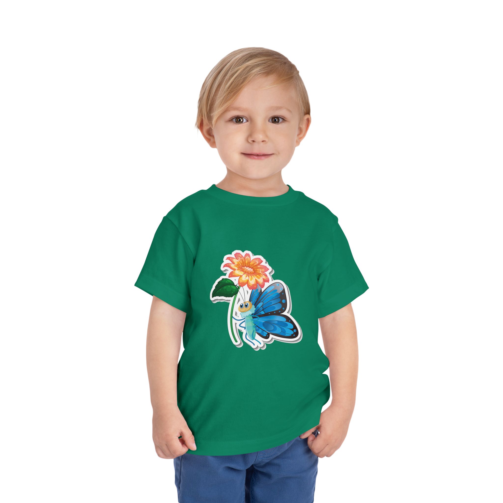 Blue Butterfly & Flower Toddler T-Shirt – Cute Nature Graphic Tee for Kids, Boys & Girls. - Image 15