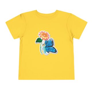 Blue Butterfly & Flower Toddler T-Shirt – Cute Nature Graphic Tee for Kids, Boys & Girls.