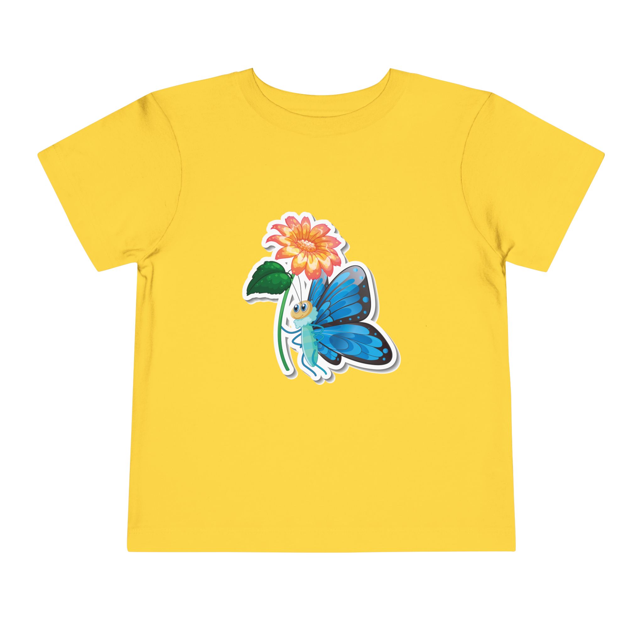 Blue Butterfly & Flower Toddler T-Shirt – Cute Nature Graphic Tee for Kids, Boys & Girls.