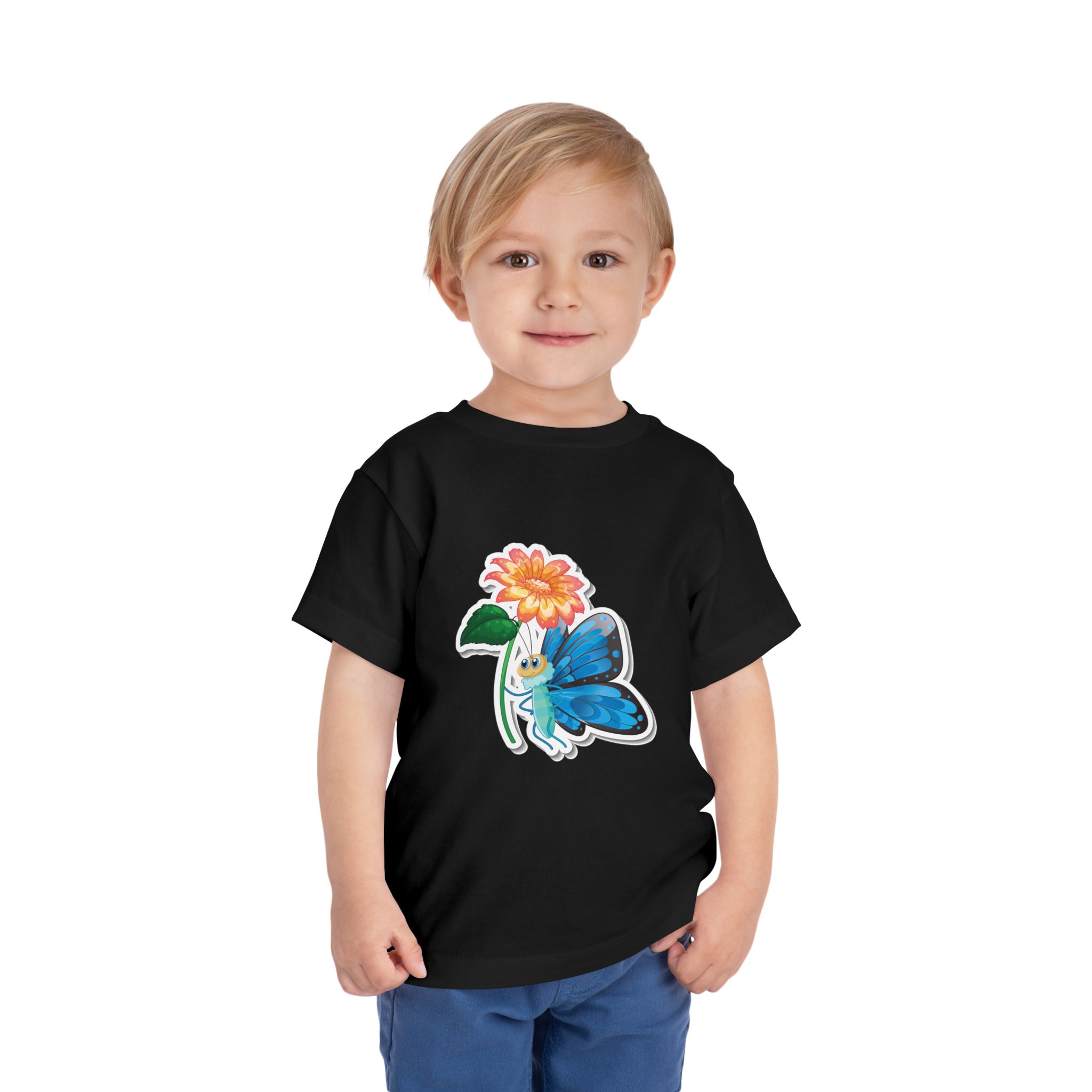 Blue Butterfly & Flower Toddler T-Shirt – Cute Nature Graphic Tee for Kids, Boys & Girls. - Image 11