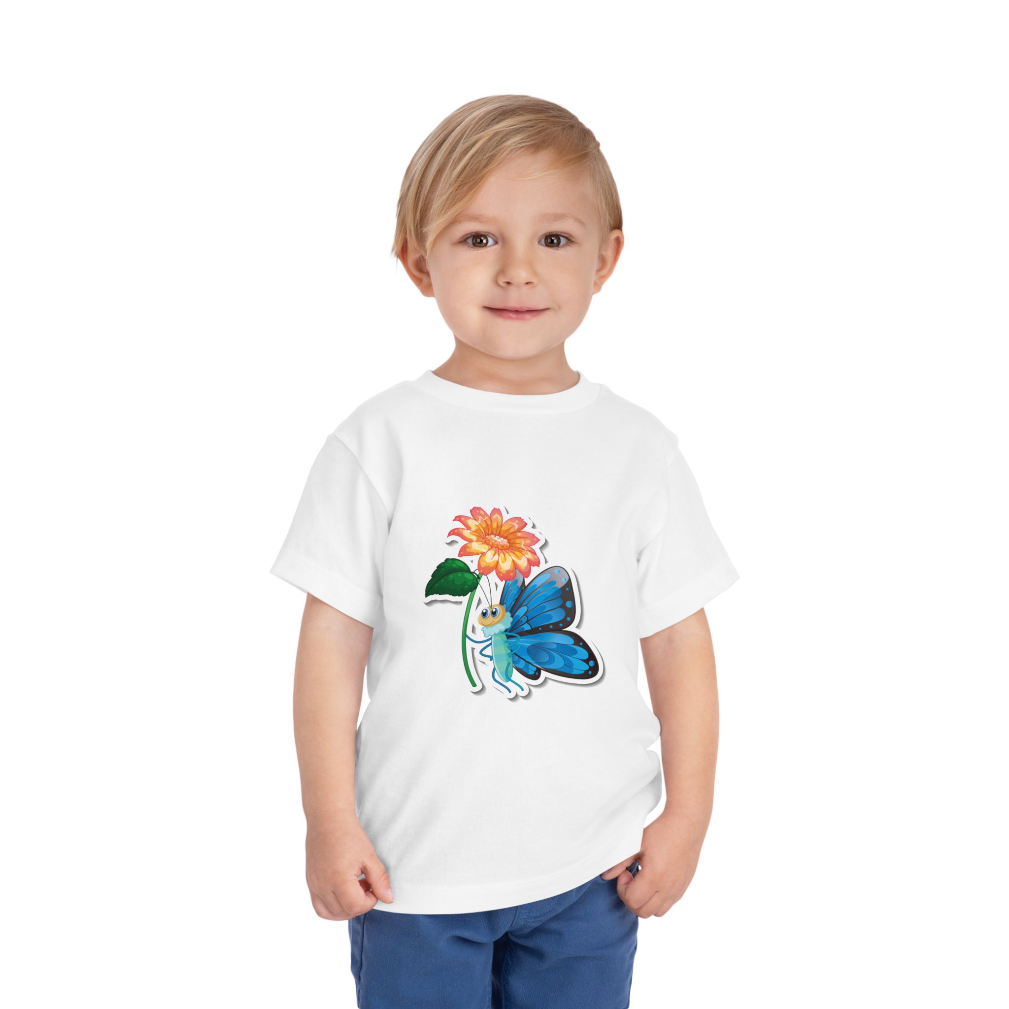 Blue Butterfly & Flower Toddler T-Shirt – Cute Nature Graphic Tee for Kids, Boys & Girls. - Image 7