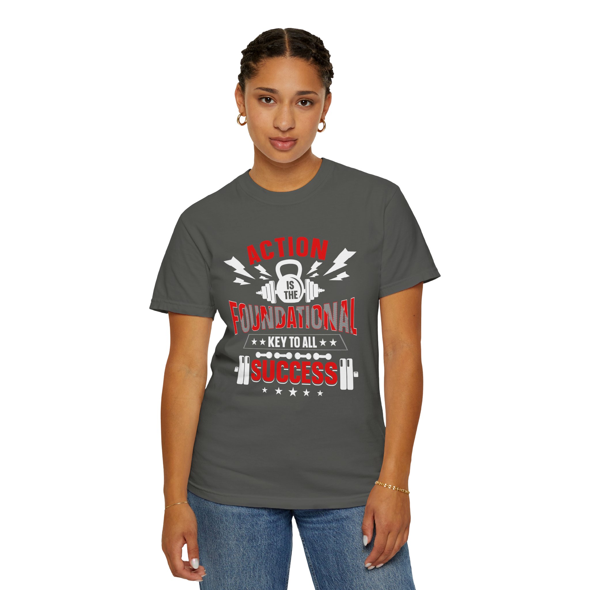 Action Is the Foundational Key to All Success T-Shirt – Motivational Fitness Graphic Tee for Discipline, Drive & Achievement. - Image 4