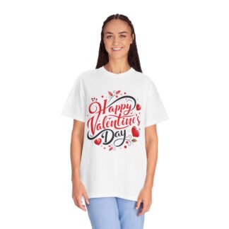 Happy Valentine’s Day Heart Design T-Shirt – Romantic Valentine Graphic Tee for Couples, Love Gift & Festive Wear. - Image 3