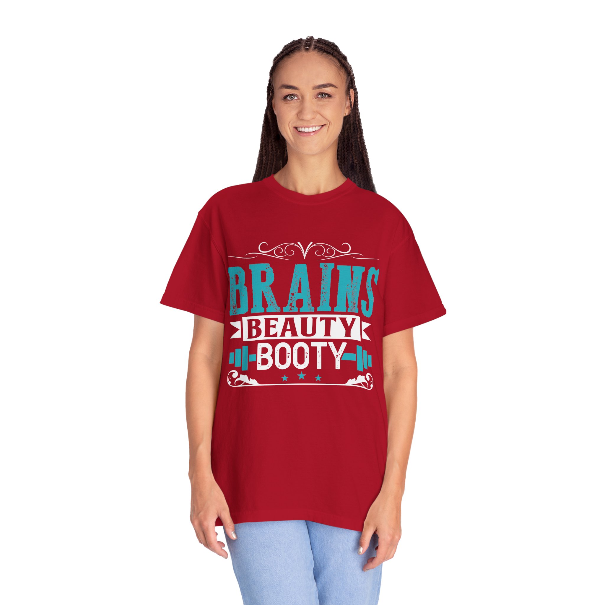 b2 - 6.12 - Brains Beauty Booty T-Shirt – Motivational Fitness Graphic Tee for Confidence, Strength & Empowered Style. - Image 3