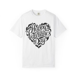 Happy Valentine’s Day Script Heart T-Shirt – Romantic Love Graphic Tee for Couples, Gift Giving & Festive Celebration. - Image 1