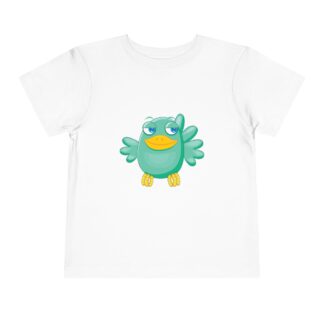 Cute Confident Green Bird Toddler T-Shirt – Adorable Cartoon Bird Graphic Tee for Kids, Boys & Girls.